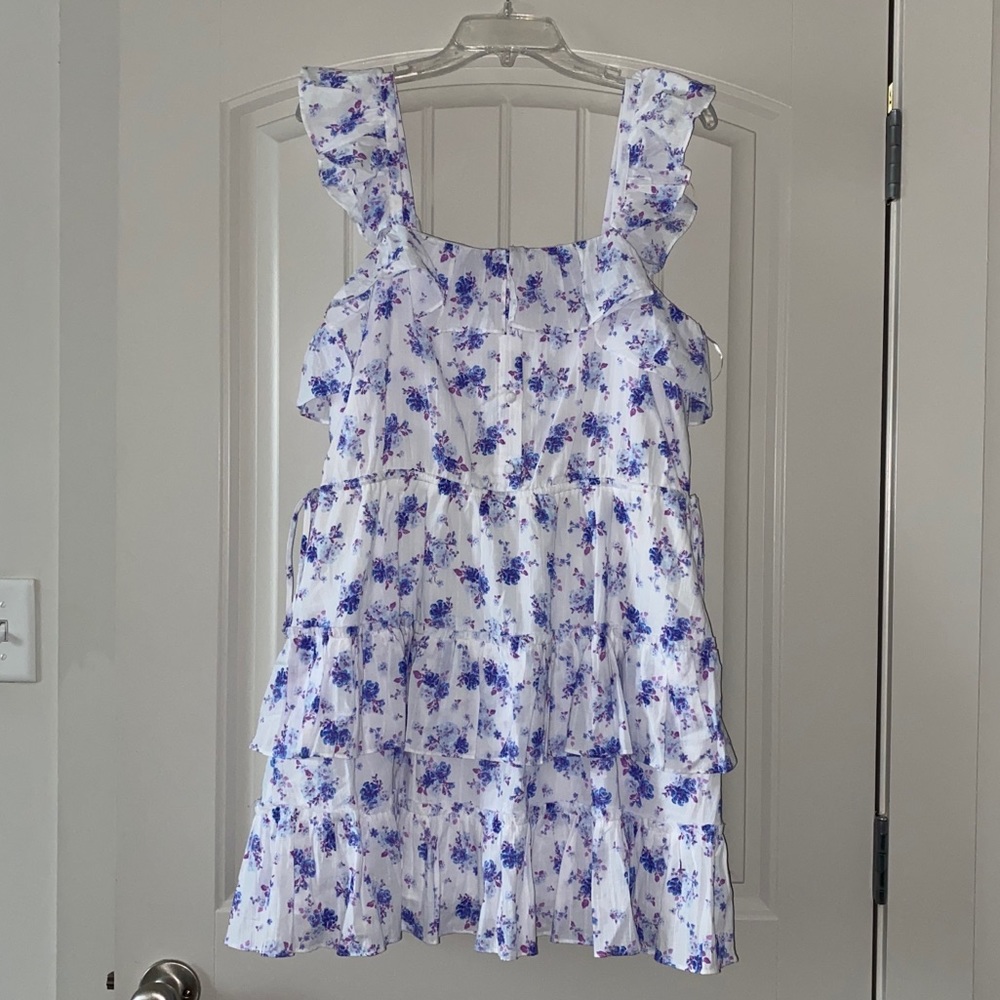 LoveShackFancy White and Blue Floral Dress